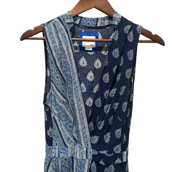 Anthropologie Maeve Eclipsed Midi Dress Stripe Paisley Mixed Print Blue Size 4 - Picture 11 of 12